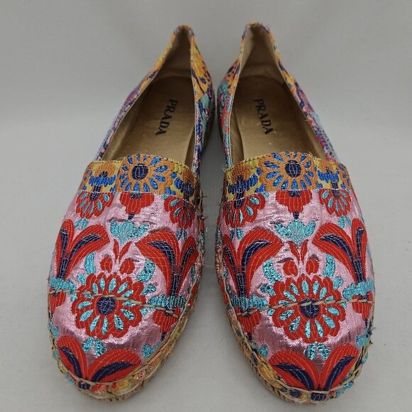 Prada Multicolor Floral Brocade Jacquard 20mm Espadrille EU 39 (US 8.5) - Picture 1 of 12